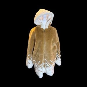 Elegant Tan and White Hooded Puffer Jacket